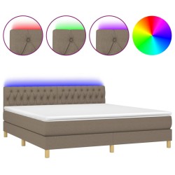 vidaXL Cama box spring con colchón LED tela gris taupe 160x200 cm