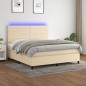 vidaXL Cama box spring colchón y luces LED tela crema 160x200 cm vidaXL Cama box spring colchón y luces LED tela crema 160x200 cm