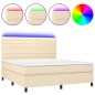 vidaXL Cama box spring colchón y luces LED tela crema 160x200 cm vidaXL Cama box spring colchón y luces LED tela crema 160x200 cm