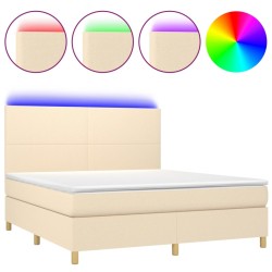 vidaXL Cama box spring colchón y luces LED tela crema 180x200 cm