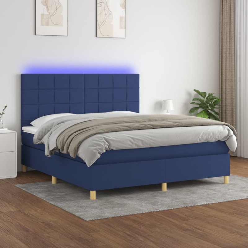 vidaXL Cama box spring colchón y luces LED tela azul 180x200 cm vidaXL Cama box spring colchón y luces LED tela azul 180x200 cm