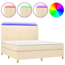 vidaXL Cama box spring colchón y luces LED tela crema 180x200 cm