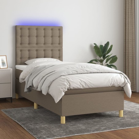 vidaXL Cama box spring colchón y luces LED tela gris taupe 100x200 cm