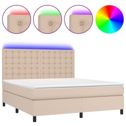 vidaXL Cama box spring colchón LED cuero sintético capuchino 180x200cm