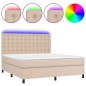 vidaXL Cama box spring colchón LED cuero sintético capuchino 180x200cm vidaXL Cama box spring colchón LED cuero sintético capuchino 180x200cm