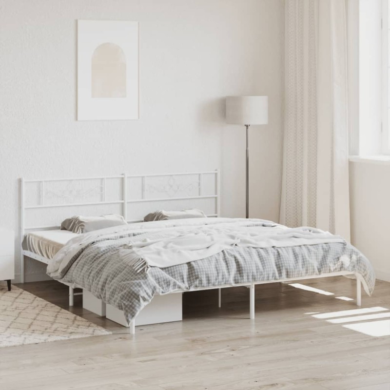 vidaXL Estructura de cama de metal con cabecero blanco 193x203 cm vidaXL Estructura de cama de metal con cabecero blanco 193x203 cm