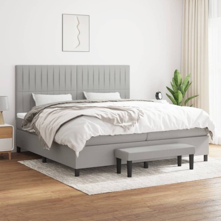 vidaXL Cama box spring con colchón tela gris claro 200x200 cm