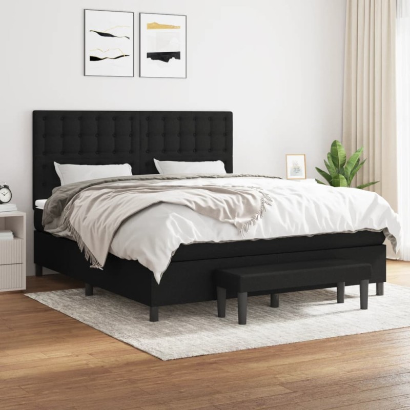 vidaXL Cama box spring con colchón tela negro 180x200 cm