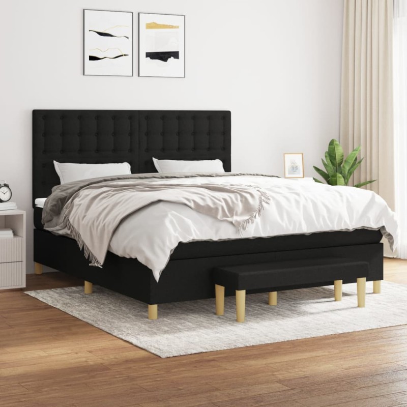 vidaXL Cama box spring con colchón tela negro 180x200 cm vidaXL Cama box spring con colchón tela negro 180x200 cm