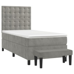 vidaXL Cama box spring con colchón terciopelo gris claro 90x190 cm