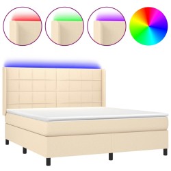 vidaXL Cama box spring colchón y luces LED tela crema 180x200 cm