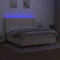 vidaXL Cama box spring colchón y luces LED tela crema 180x200 cm
