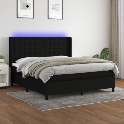 vidaXL Cama box spring colchón y luces LED tela negro 180x200 cm