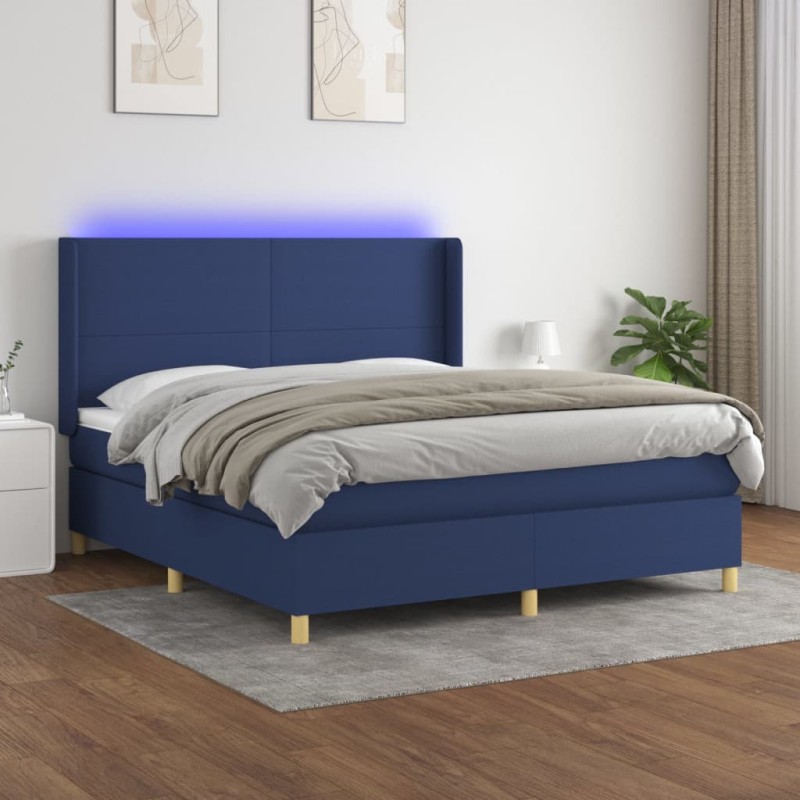 vidaXL Cama box spring colchón y luces LED tela azul 160x200 cm vidaXL Cama box spring colchón y luces LED tela azul 160x200 cm