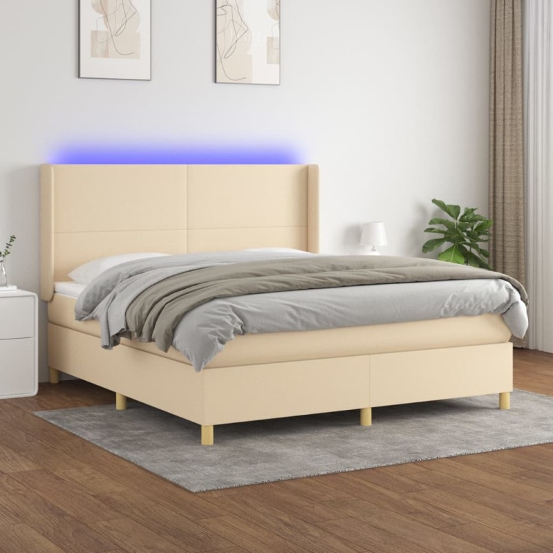vidaXL Cama box spring colchón y luces LED tela crema 180x200 cm vidaXL Cama box spring colchón y luces LED tela crema 180x200 cm