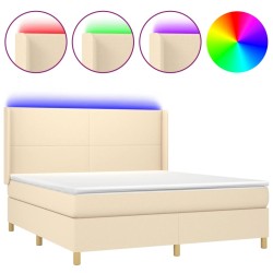 vidaXL Cama box spring colchón y luces LED tela crema 180x200 cm