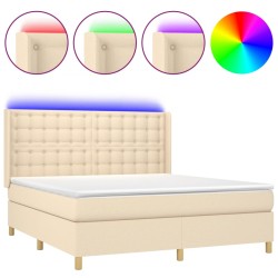 vidaXL Cama box spring colchón y luces LED tela crema 180x200 cm