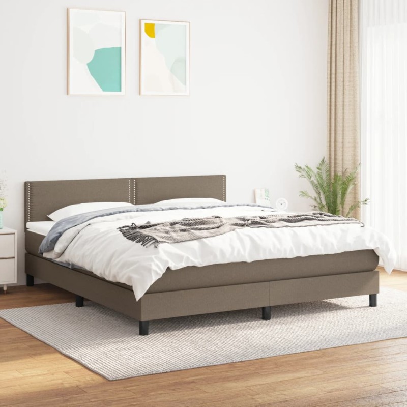 vidaXL Cama box spring con colchón tela gris taupe 180x200 cm