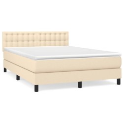vidaXL Cama box spring con colchón tela color crema 140x190 cm