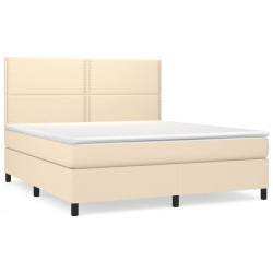 vidaXL Cama box spring con colchón tela color crema 180x200 cm
