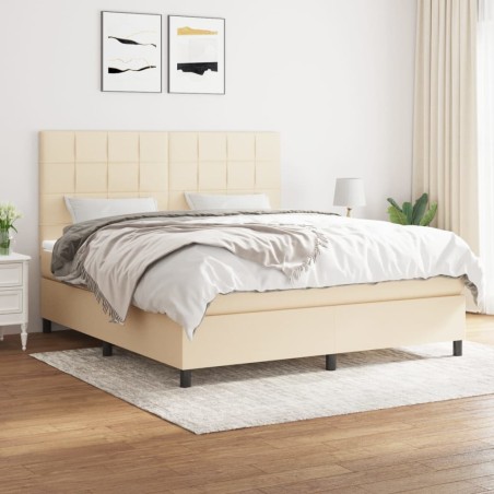 vidaXL Cama box spring con colchón tela color crema 180x200 cm