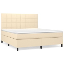 vidaXL Cama box spring con colchón tela color crema 180x200 cm