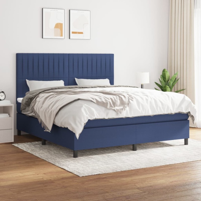 vidaXL Cama box spring con colchón tela azul 180x200 cm vidaXL Cama box spring con colchón tela azul 180x200 cm