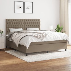 vidaXL Cama box spring con colchón tela gris taupe 180x200 cm