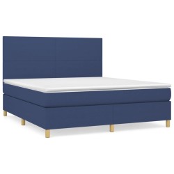vidaXL Cama box spring con colchón tela azul 160x200 cm