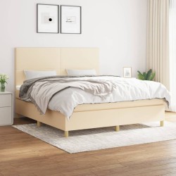 vidaXL Cama box spring con colchón tela color crema 180x200 cm