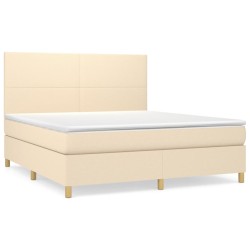 vidaXL Cama box spring con colchón tela color crema 180x200 cm