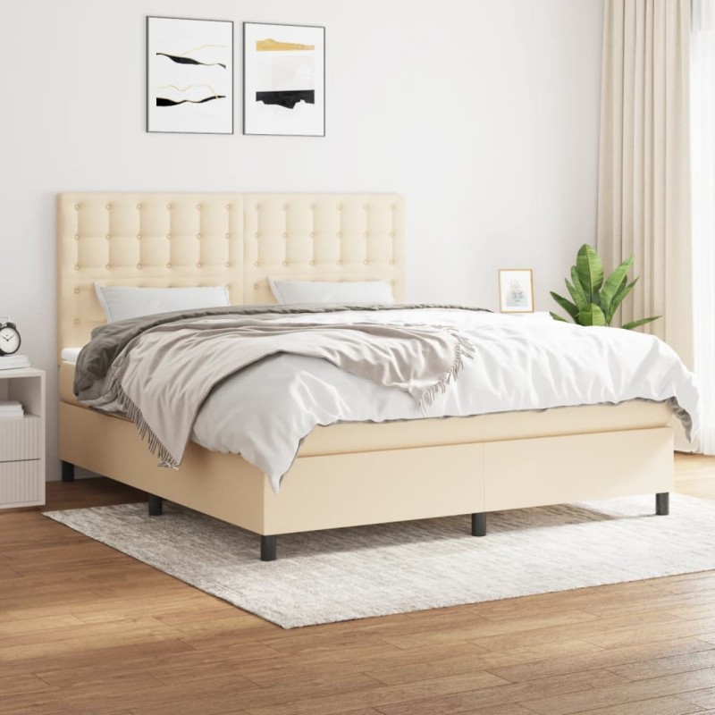vidaXL Cama box spring con colchón tela color crema 180x200 cm vidaXL Cama box spring con colchón tela color crema 180x200 cm