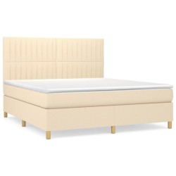 vidaXL Cama box spring con colchón tela color crema 180x200 cm