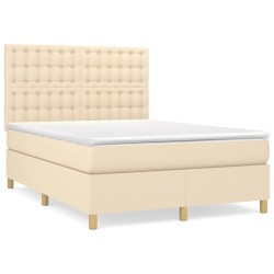 vidaXL Cama box spring con colchón tela color crema 140x200 cm