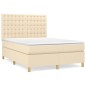 vidaXL Cama box spring con colchón tela color crema 140x200 cm
