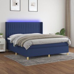 vidaXL Cama box spring colchón y luces LED tela azul 180x200 cm