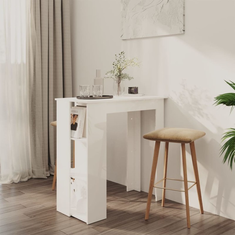 vidaXL Mesa bar con estante contrachapada blanco brillo 102x50x103,5cm vidaXL Mesa bar con estante contrachapada blanco brillo 102x50x103,5cm