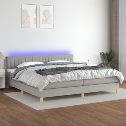vidaXL Cama box spring con colchón tela y LED gris claro 200x200 cm