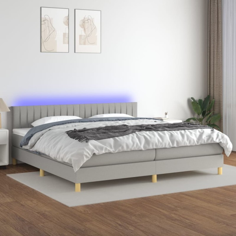 vidaXL Cama box spring con colchón tela y LED gris claro 200x200 cm vidaXL Cama box spring con colchón tela y LED gris claro 200x200 cm