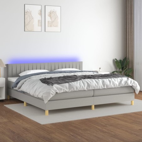vidaXL Cama box spring con colchón tela y LED gris claro 200x200 cm