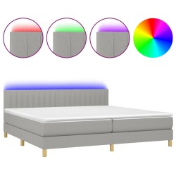 vidaXL Cama box spring con colchón tela y LED gris claro 200x200 cm