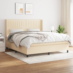 vidaXL Cama box spring con colchón tela color crema 180x200 cm