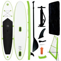 vidaXL Tabla de paddle surf inflable con vela verde y blanca