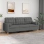 vidaXL Sofá de 3 plazas con cojines tela gris oscuro 180 cm vidaXL Sofá de 3 plazas con cojines tela gris oscuro 180 cm