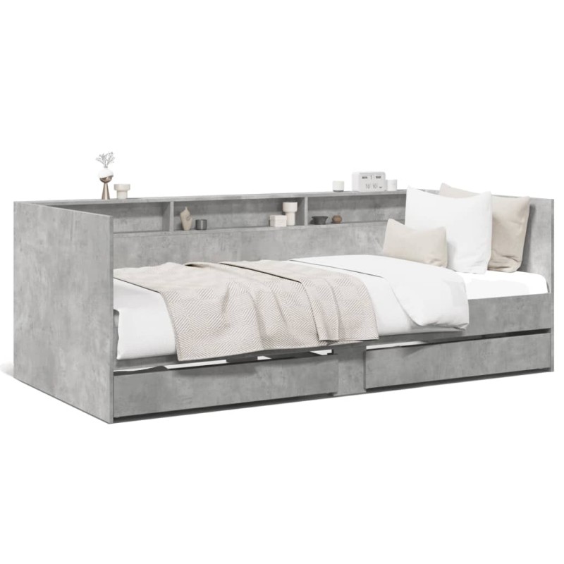 vidaXL Tumbona con cajones madera ingeniería gris hormigón 100x200 cm vidaXL Tumbona con cajones madera ingeniería gris hormigón 100x200 cm