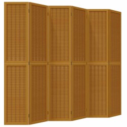 vidaXL Biombo separador de 6 paneles madera maciza paulownia marrón