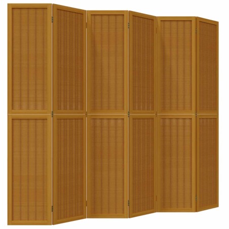 vidaXL Biombo separador de 6 paneles madera maciza paulownia marrón
