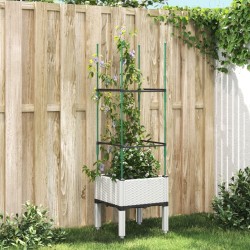 vidaXL Jardinera con enrejado PP blanco 40x40x142,5 cm