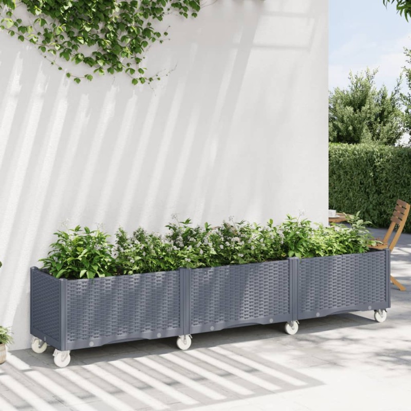vidaXL Jardinera con ruedas PP gris 240x50x54 cm vidaXL Jardinera con ruedas PP gris 240x50x54 cm