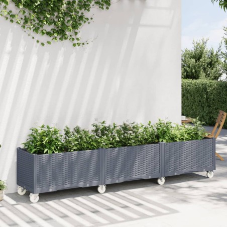 vidaXL Jardinera con ruedas PP gris 240x50x54 cm